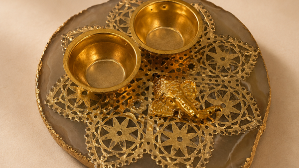 Shubh Ganesh Agate Haldi Kumkum Plate