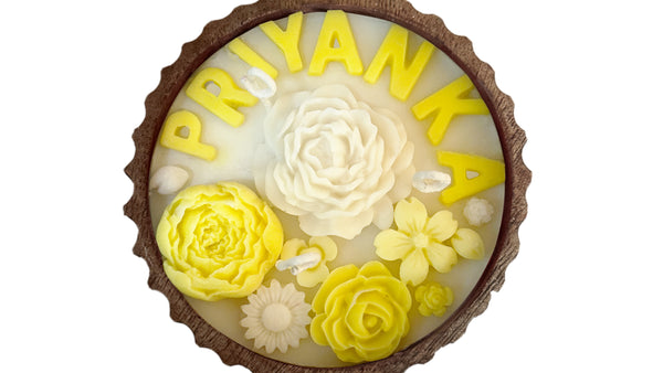 CUSTOMISED NAME VINTAGE ROOTS CANDLE - YELLOW COLOUR