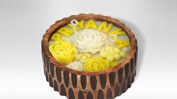 CUSTOMISED NAME VINTAGE ROOTS CANDLE - YELLOW COLOUR