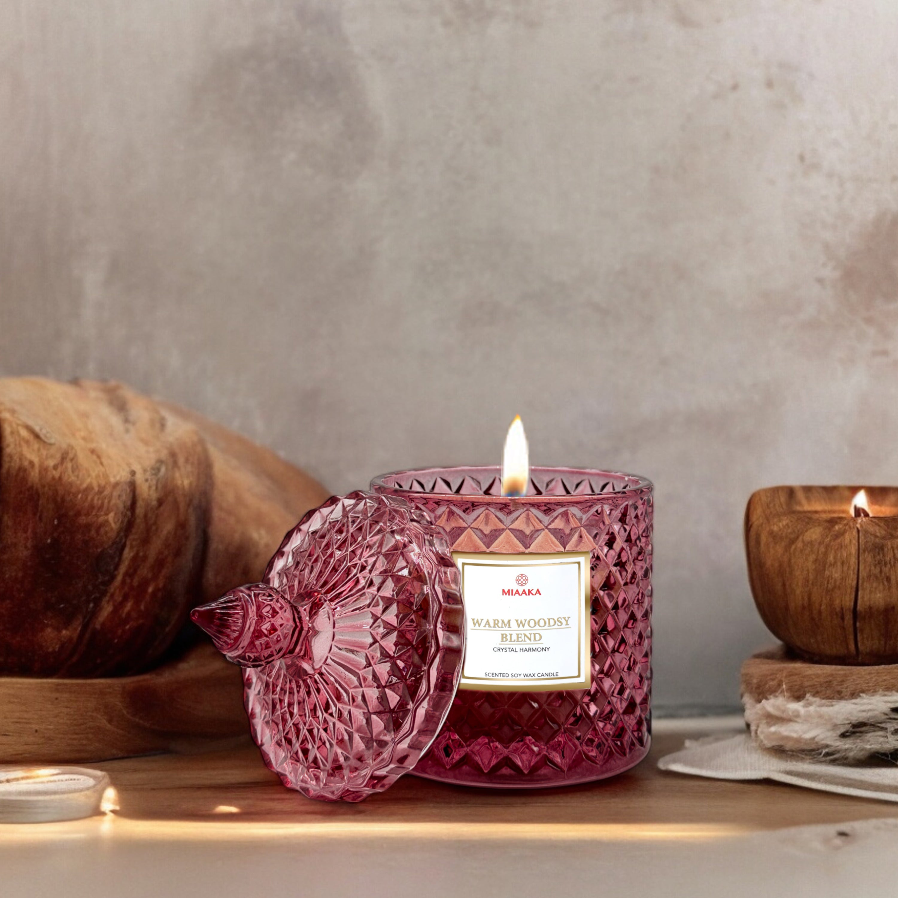 CUSTOMISED CRYSTAL HARMONY CANDLE - WARM WOODSY BLEND