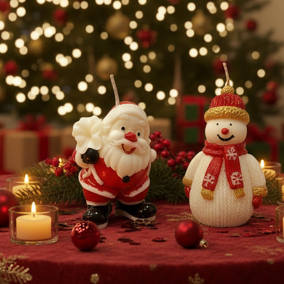 SANTA CLAUS AND SNOWMAN CANDLE - FESTIVE FRIENDS SET