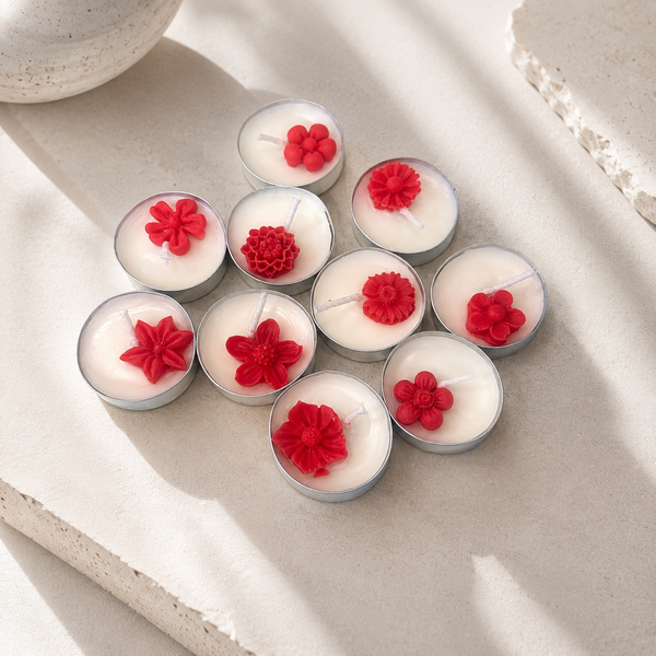 Red Flower Tealight Candle Set