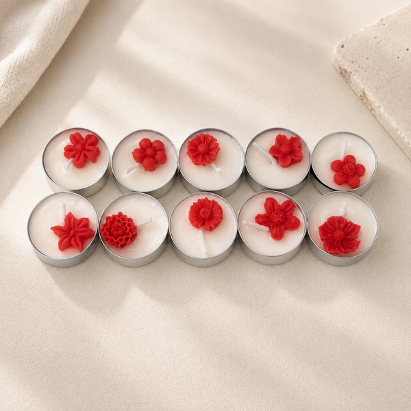 Red Flower Tealight Candle Set