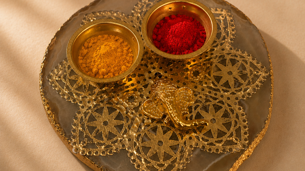 Shubh Ganesh Agate Haldi Kumkum Plate