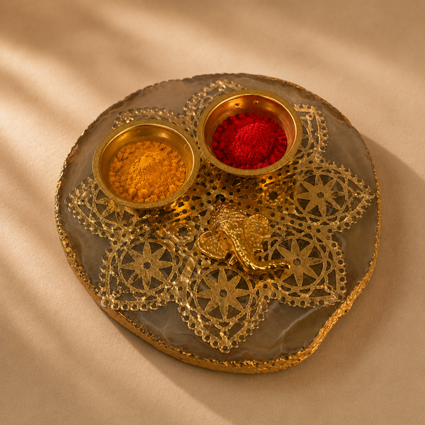 Shubh Ganesh Agate Haldi Kumkum Plate