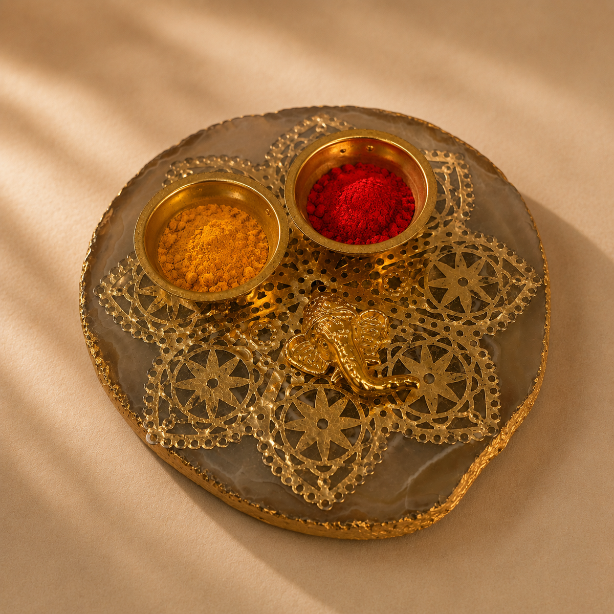 Shubh Ganesh Agate Haldi Kumkum Plate