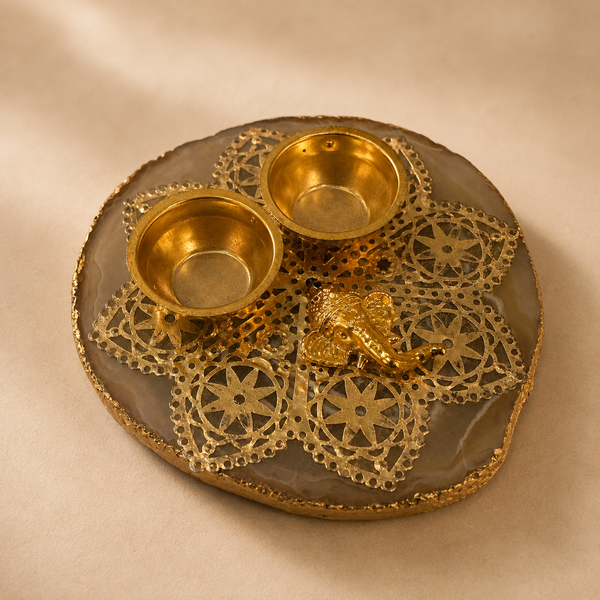 Shubh Ganesh Agate Haldi Kumkum Plate