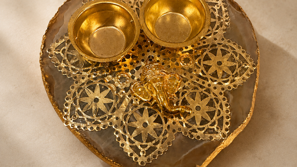 Shubh Ganesh Agate Haldi Kumkum Plate