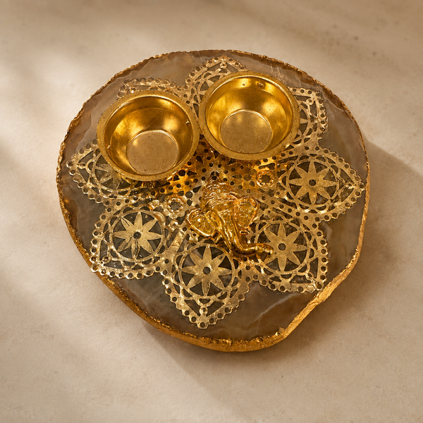 Shubh Ganesh Agate Haldi Kumkum Plate