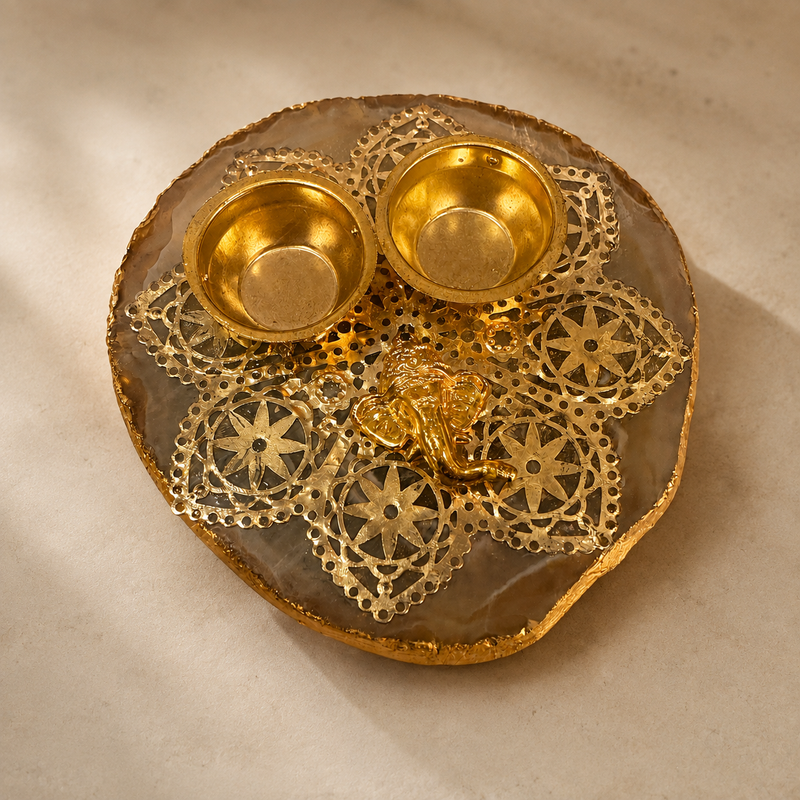Shubh Ganesh Agate Haldi Kumkum Plate