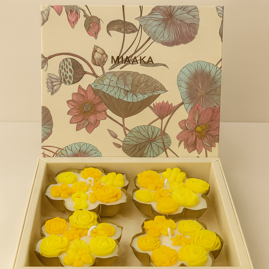ROYAL URLI GIFT BOX - SET OF 4 YELLOW CANDLE