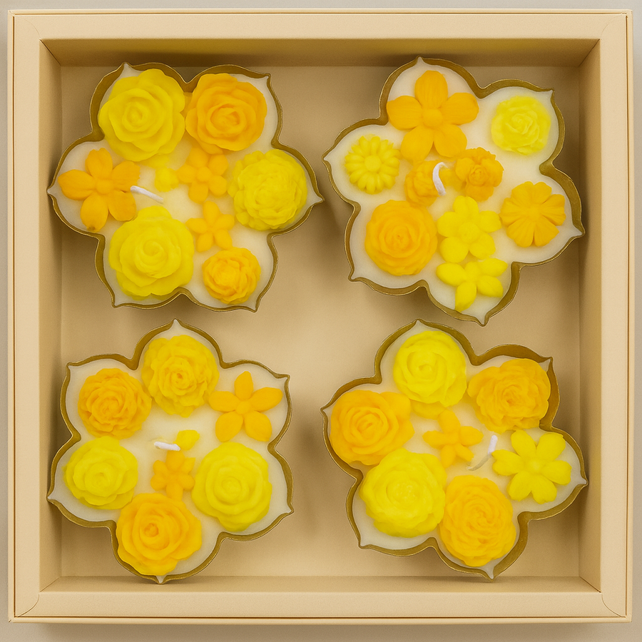 ROYAL URLI GIFT BOX - SET OF 4 YELLOW CANDLE