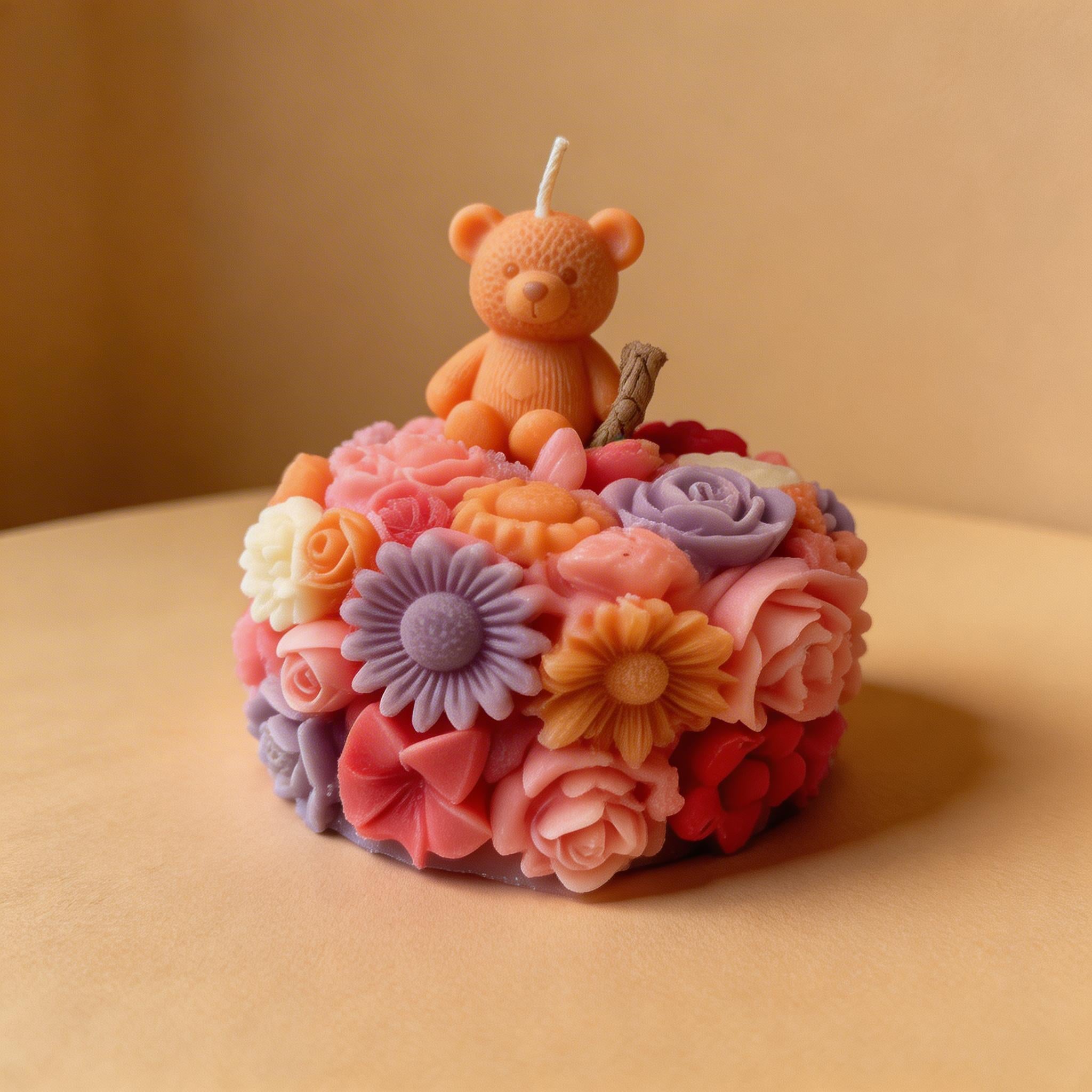 Floral Teddy Bear Candle