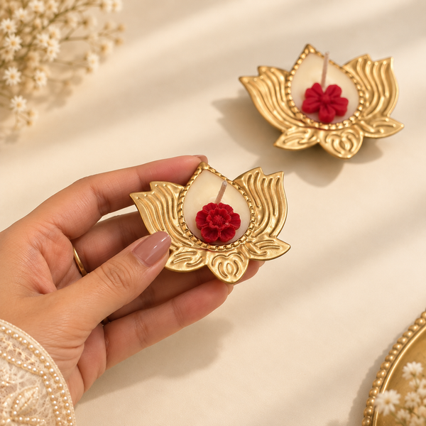 Lotus Diya Candle - Red