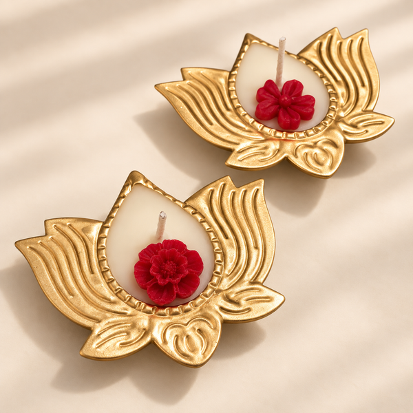 Lotus Diya Candle - Red