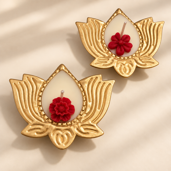 Lotus Diya Candle - Red