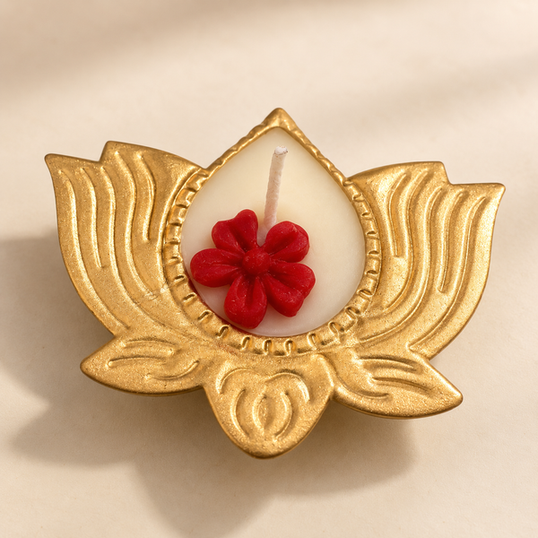 Lotus Diya Candle - Red