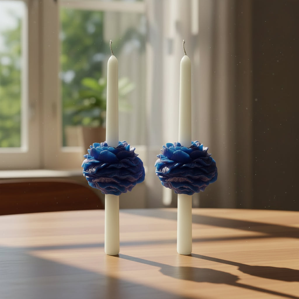 PEONY TAPER CANDLE - BLUE