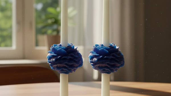 PEONY TAPER CANDLE - BLUE