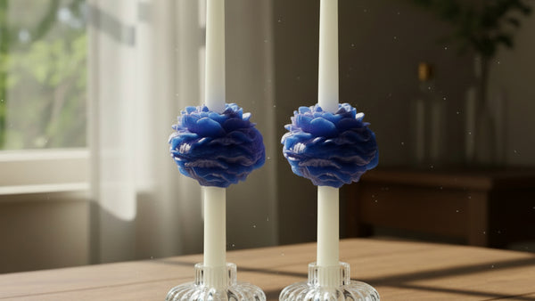 PEONY TAPER CANDLE - BLUE