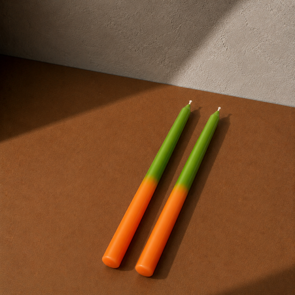 CLASSIC TAPER SOY WAX CANDLE - GREEN/ORANGE - SET OF 2