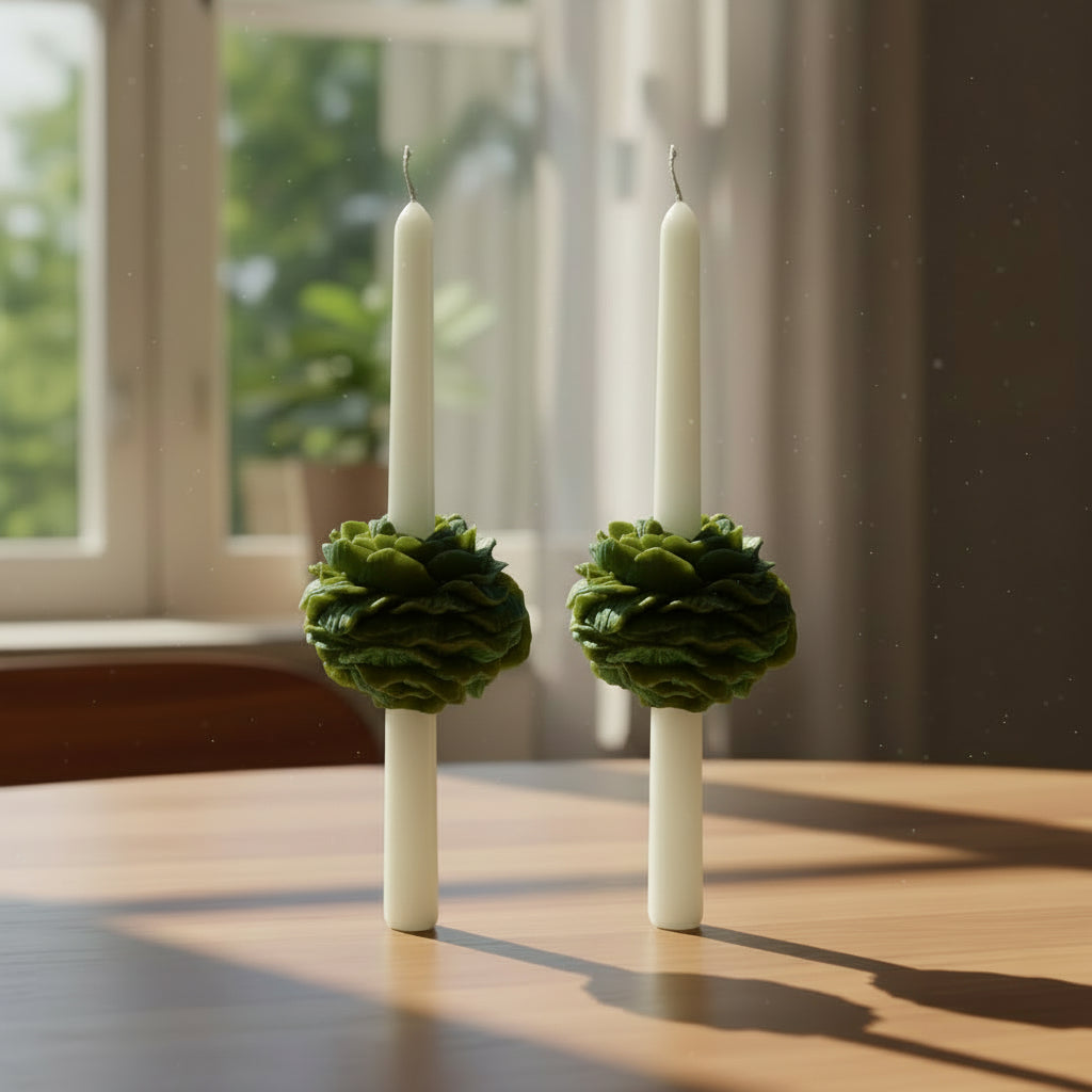 PEONY TAPER CANDLE - GREEN