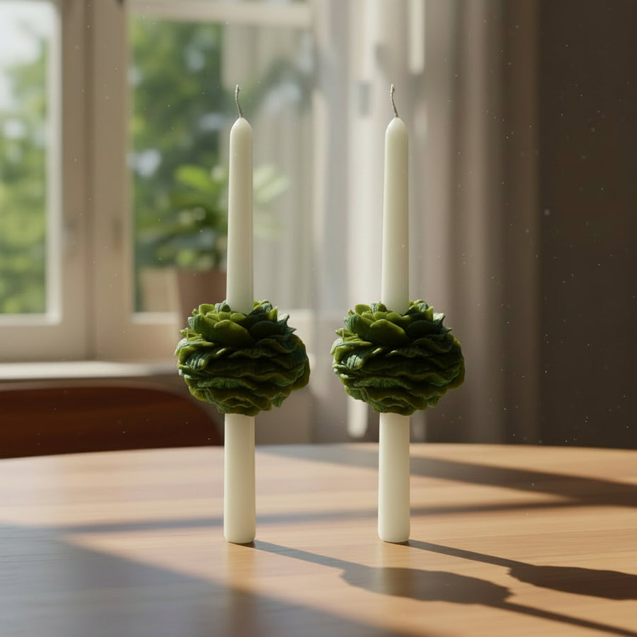 PEONY TAPER CANDLE - GREEN