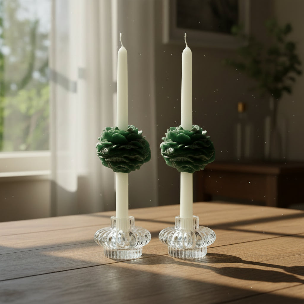 PEONY TAPER CANDLE - GREEN