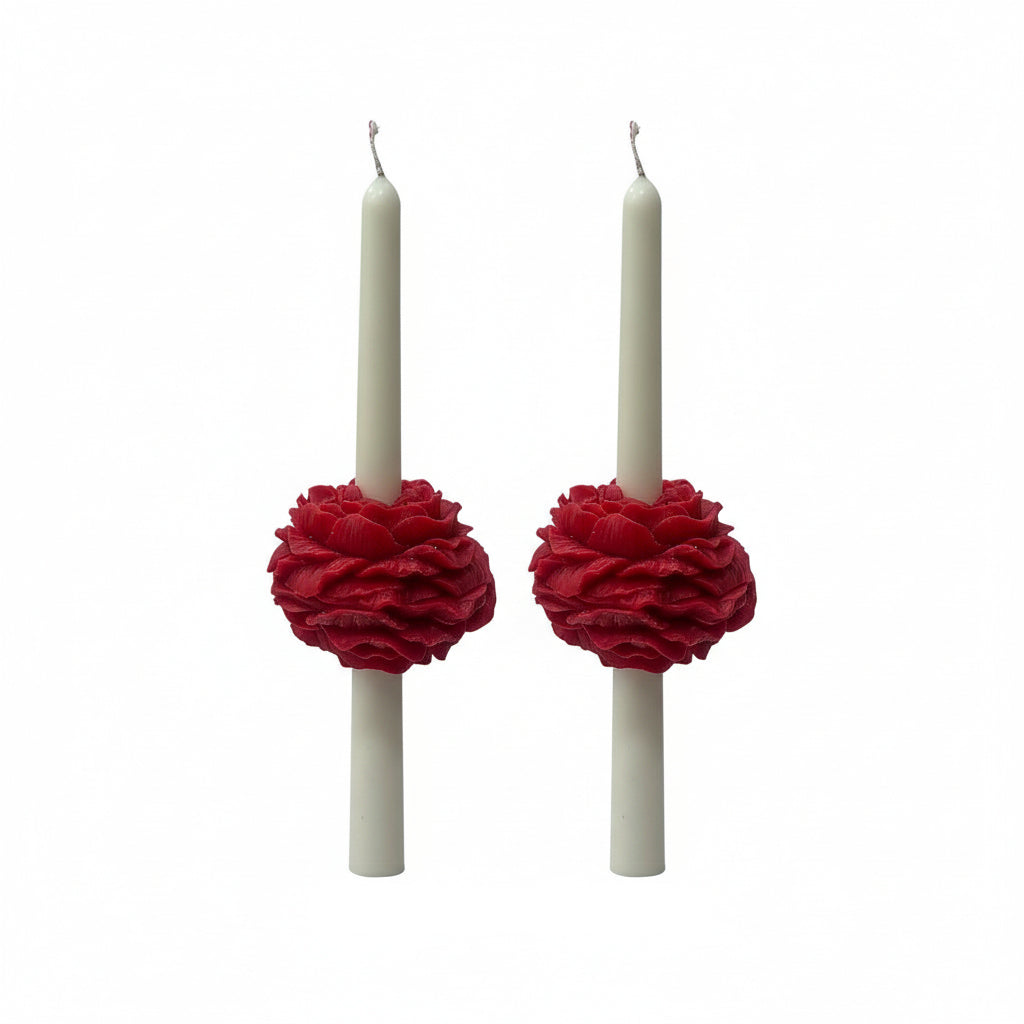 PEONY TAPER CANDLE - RED