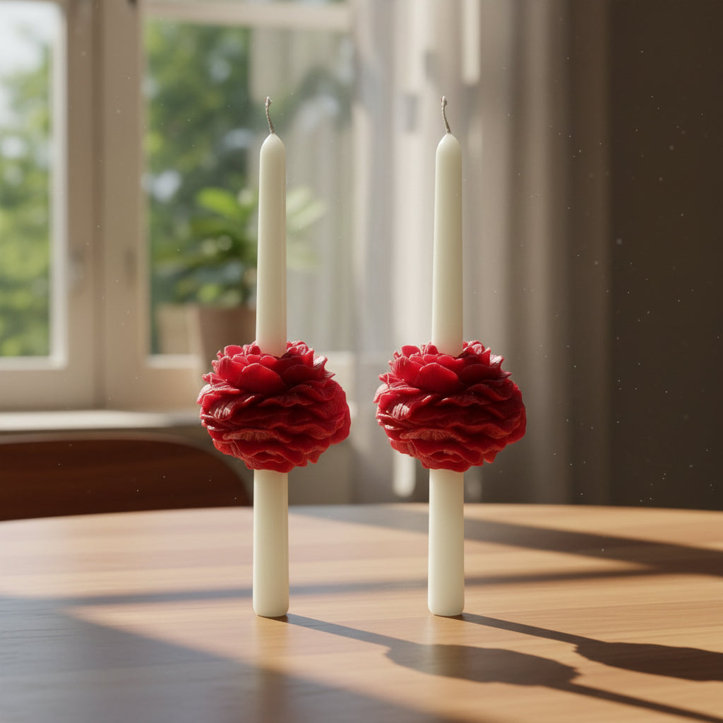 PEONY TAPER CANDLE - RED