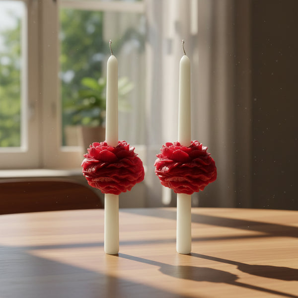 PEONY TAPER CANDLE - RED