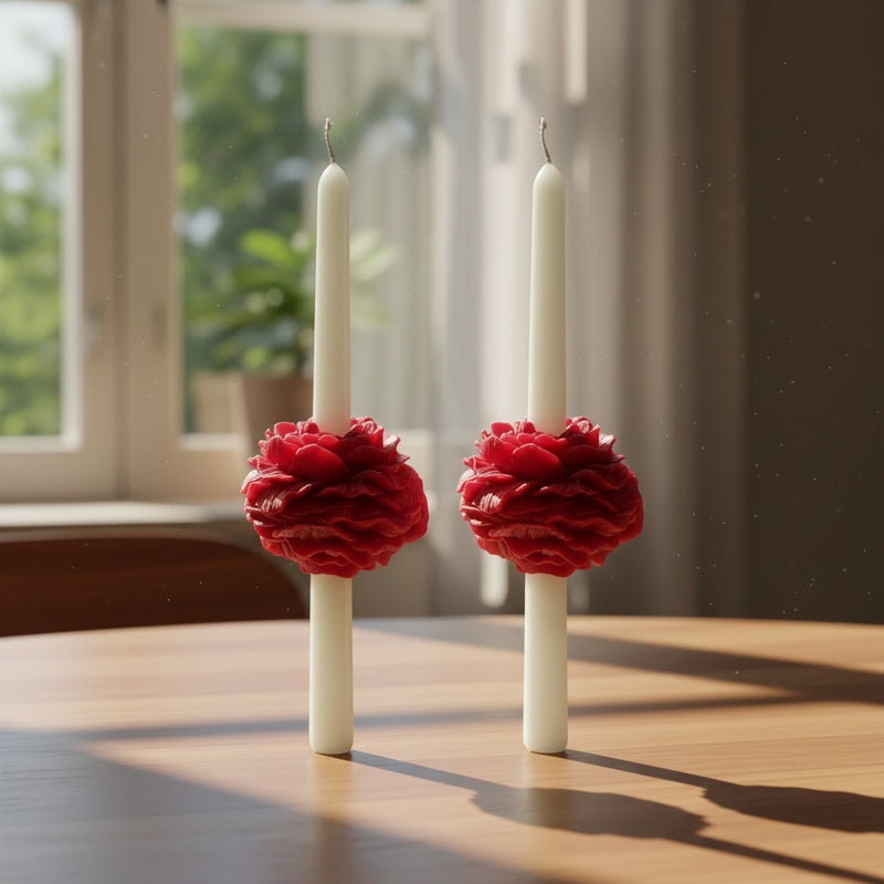 PEONY TAPER CANDLE - RED