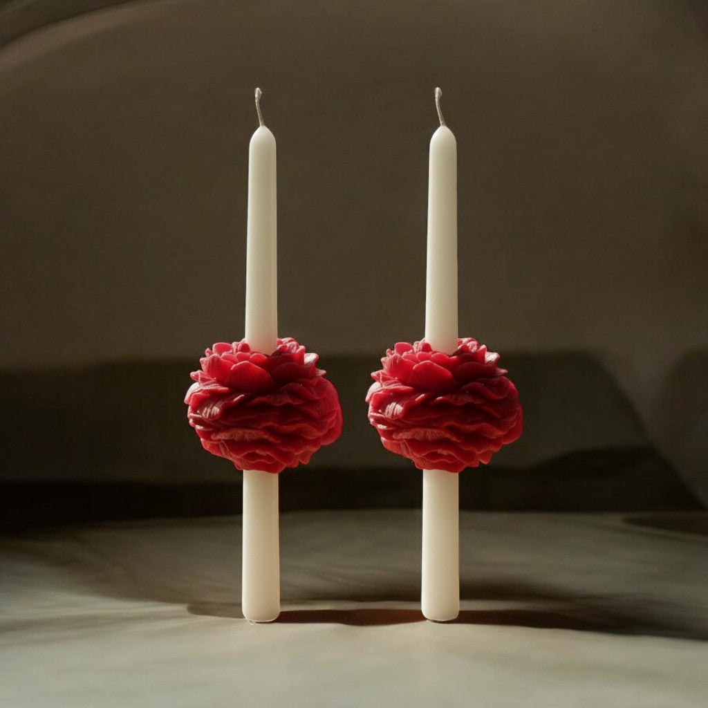 PEONY TAPER CANDLE - RED