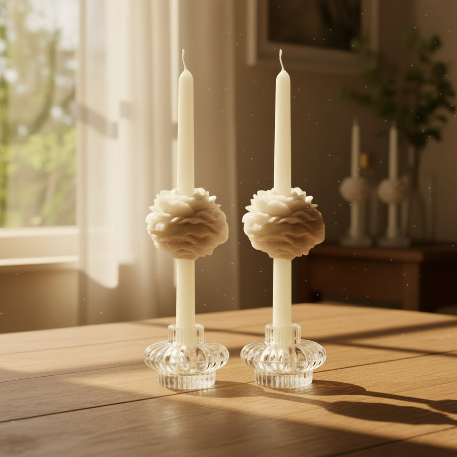 PEONY TAPER CANDLE - WHITE