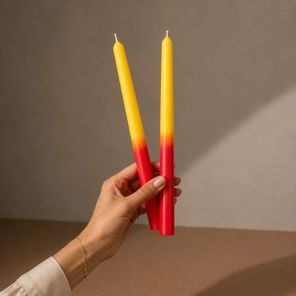 CLASSIC TAPER SOY WAX CANDLE - YELLOW/ RED - SET OF 2