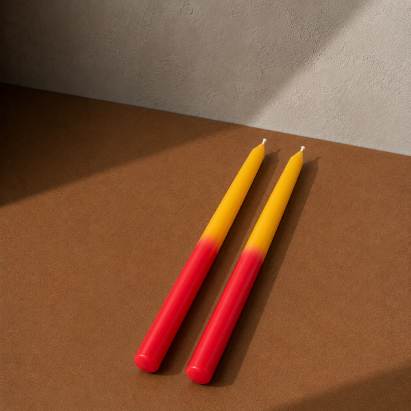 CLASSIC TAPER SOY WAX CANDLE - YELLOW/ RED - SET OF 2