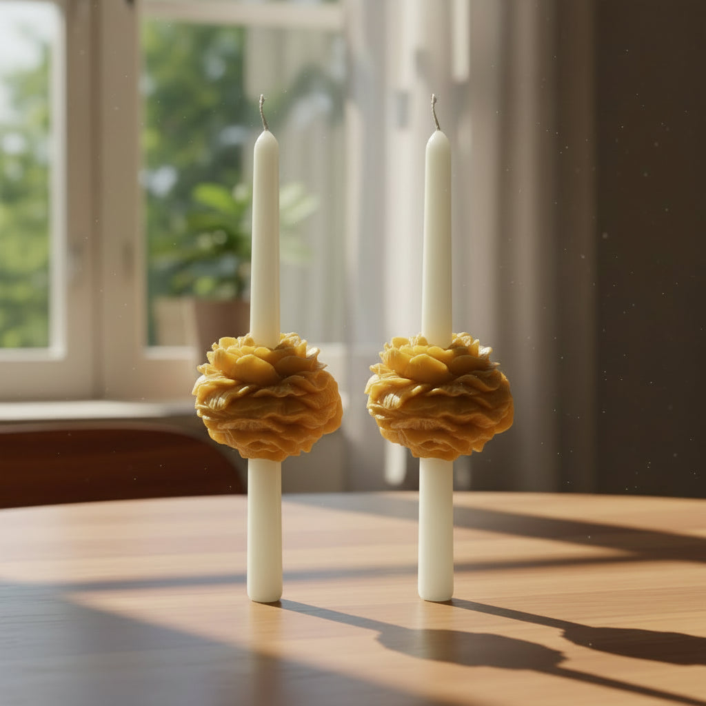 PEONY TAPER CANDLE - YELLOW