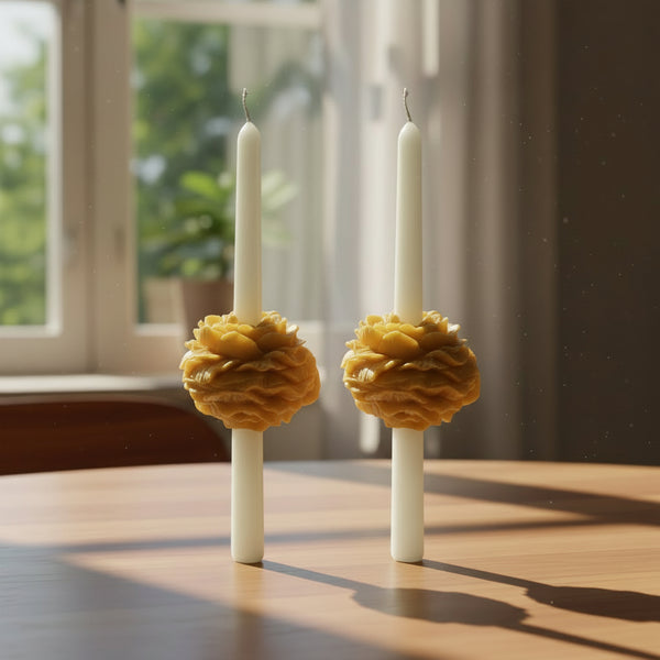 PEONY TAPER CANDLE - YELLOW