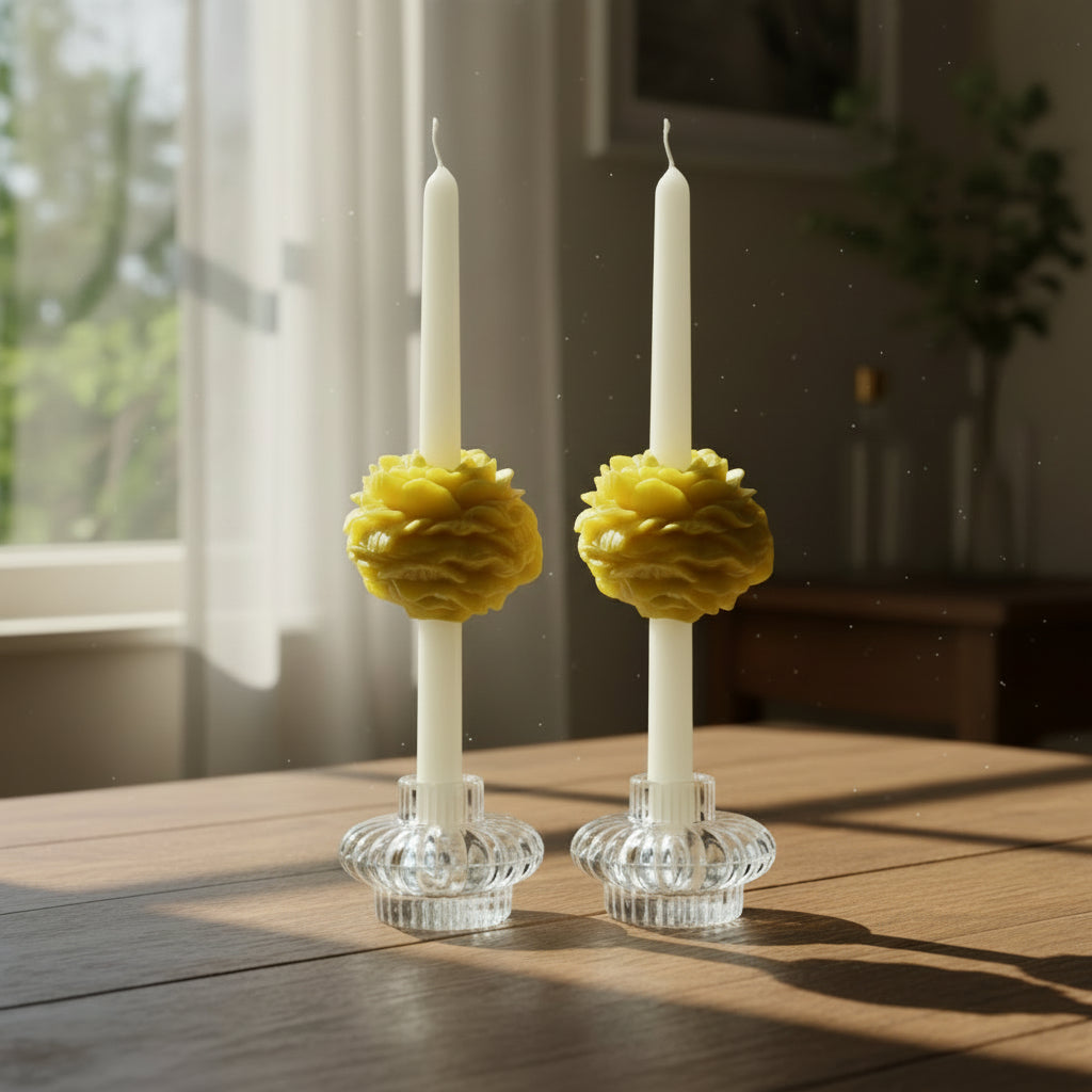 PEONY TAPER CANDLE - YELLOW